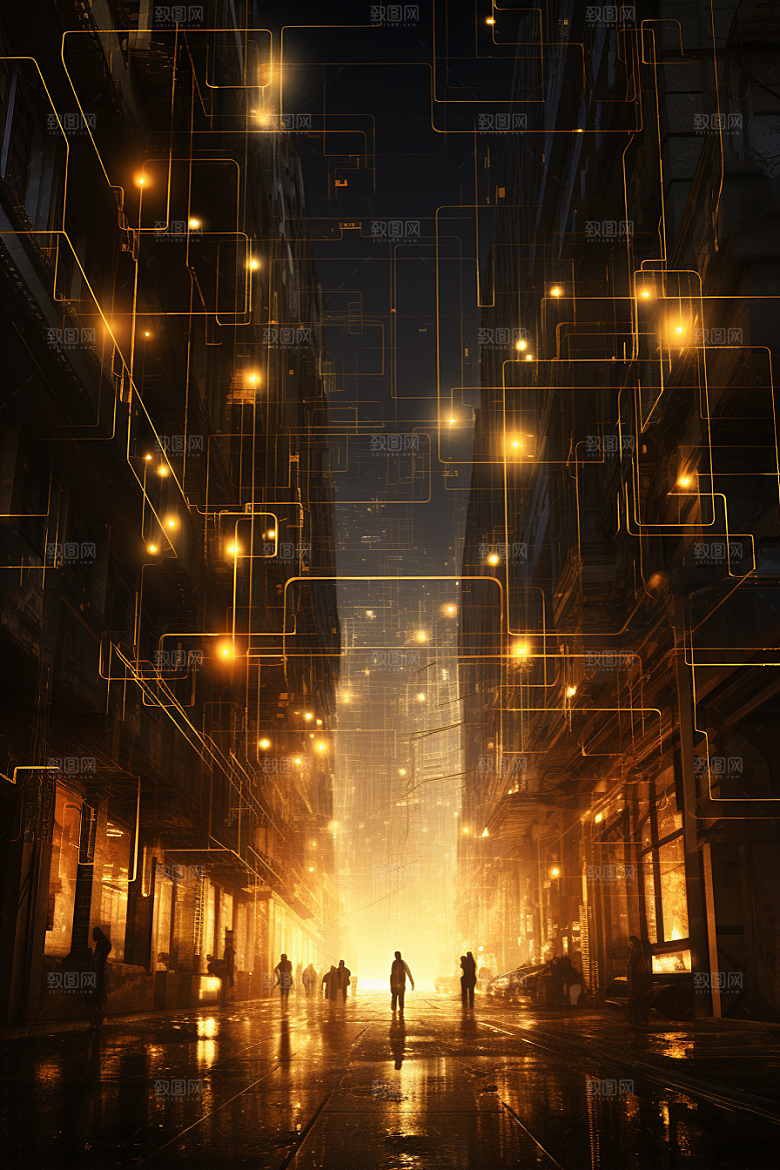 金色现代都市科幻游戏原画
