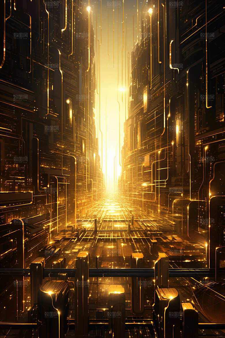金色现代都市科技感游戏原画