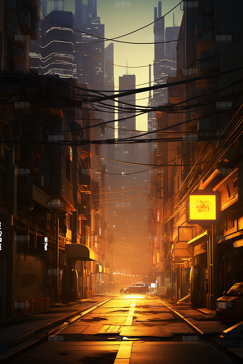 金色现代都市城市未来原画