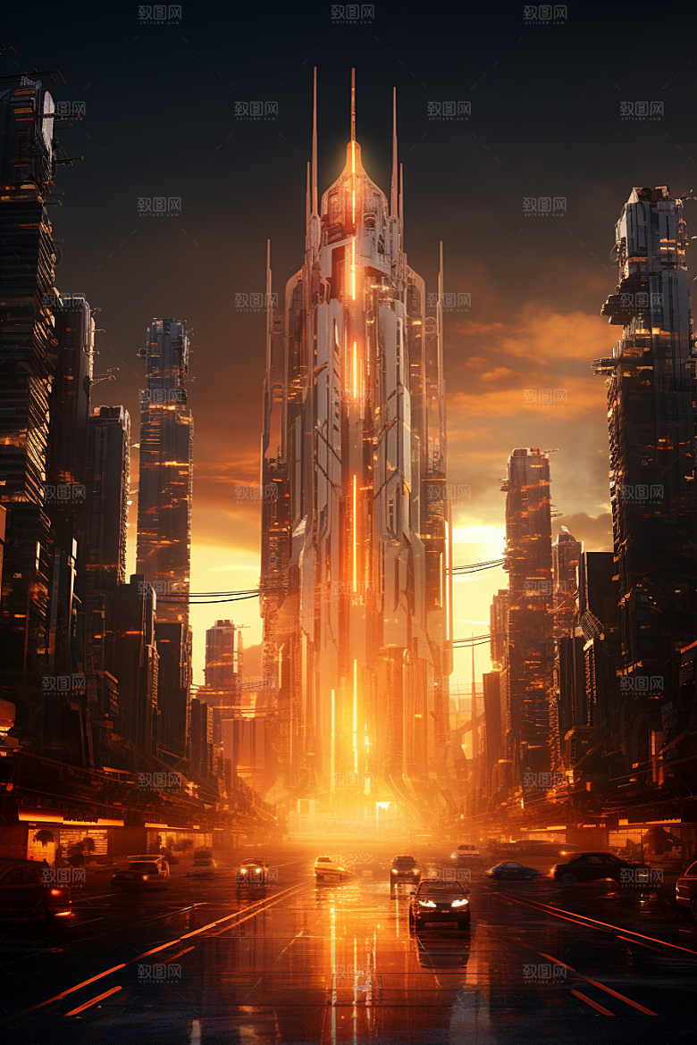 金色现代都市游戏光影原画