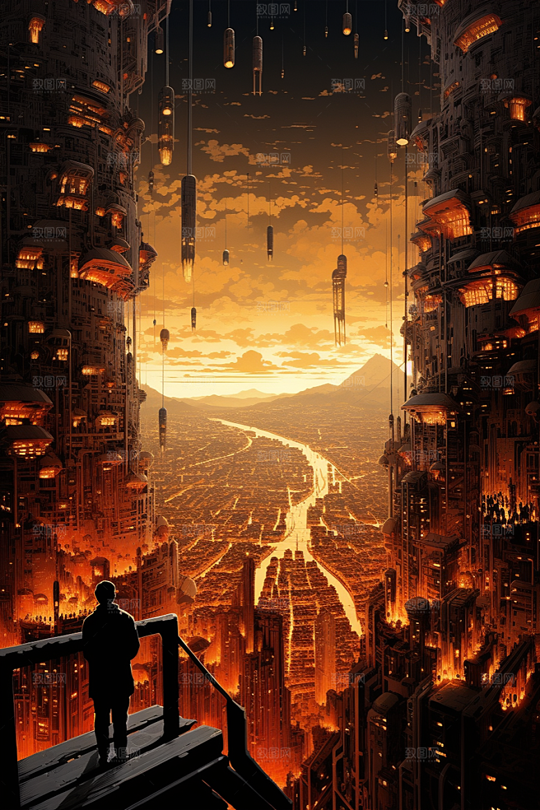 金色现代都市高清科技感原画