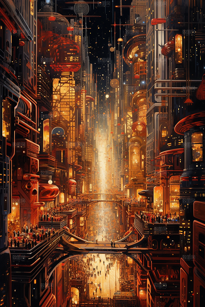 金色现代都市高清科幻原画
