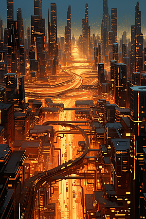 金色现代都市科幻游戏原画
