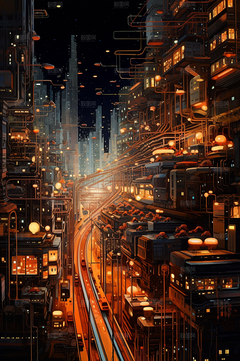 金色现代都市游戏建筑原画