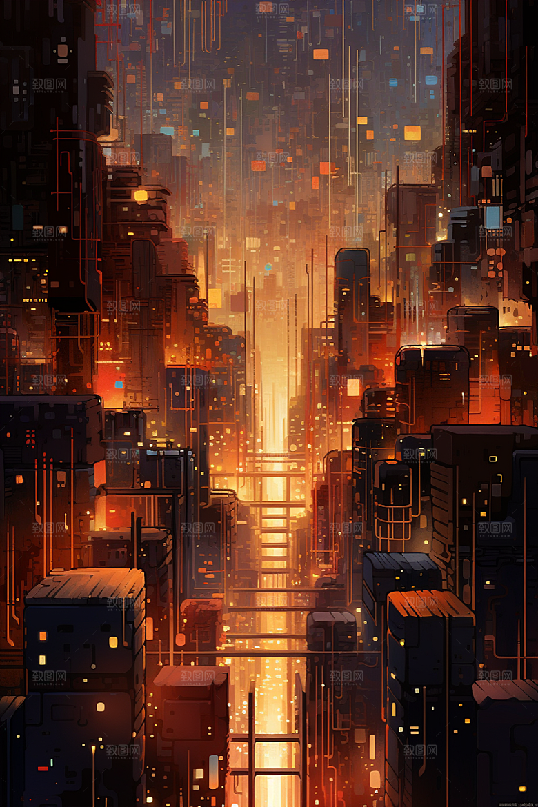 金色现代都市建筑科幻原画