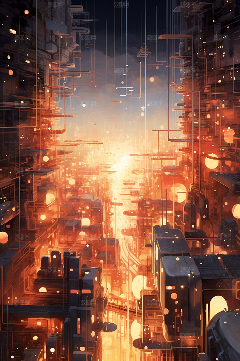 金色现代都市游戏科技感原画
