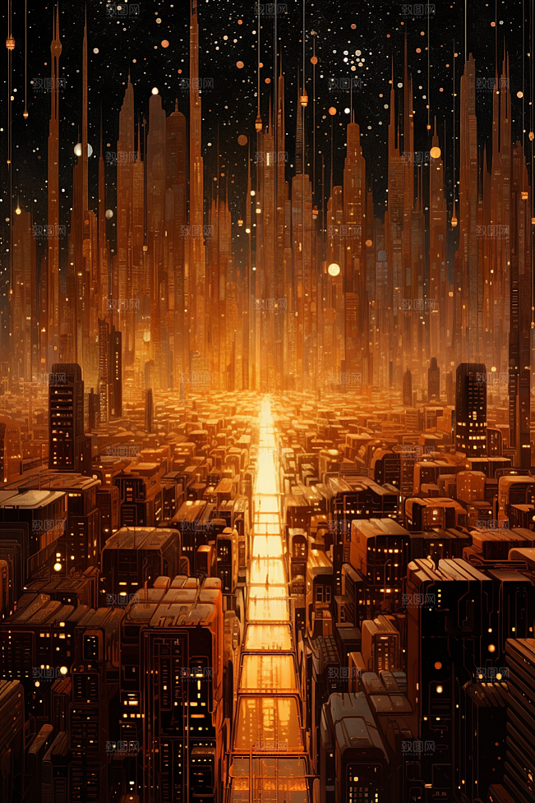 金色现代都市科技感高清原画