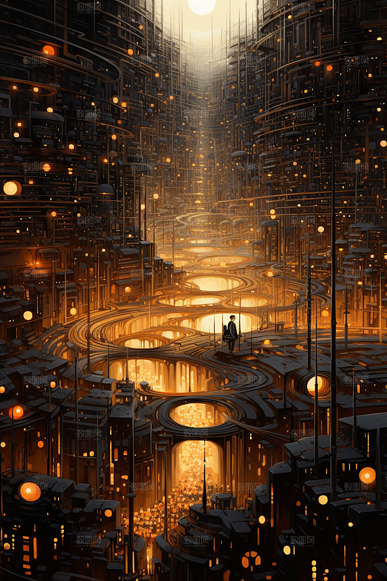 金色现代都市光影动画原画