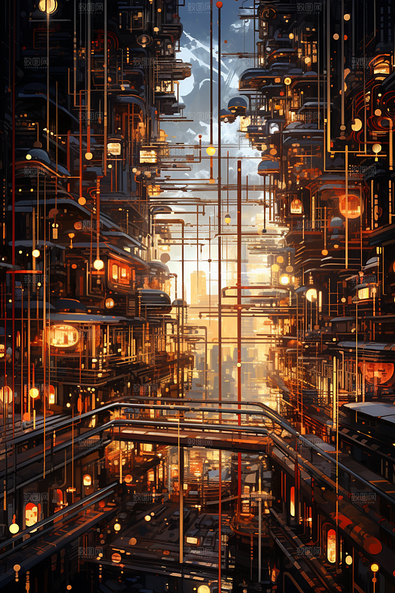 金色现代都市未来科技感原画