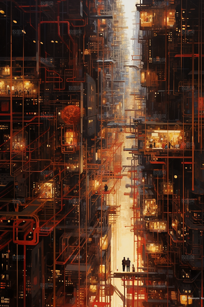 金色现代都市未来光影原画