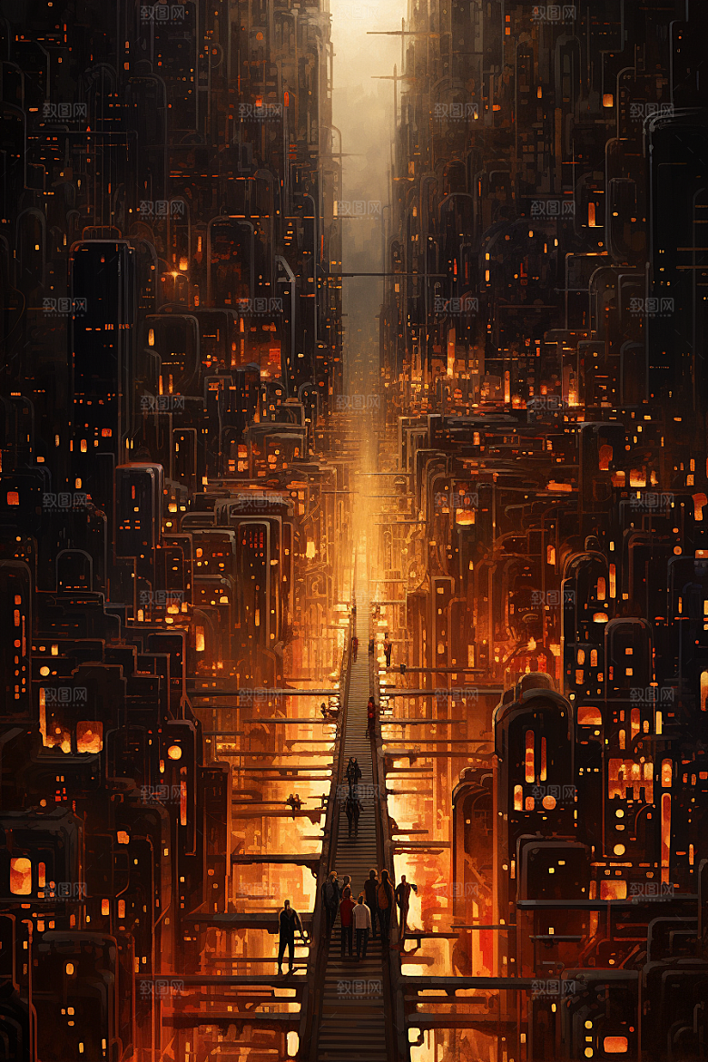 金色现代都市游戏光影原画