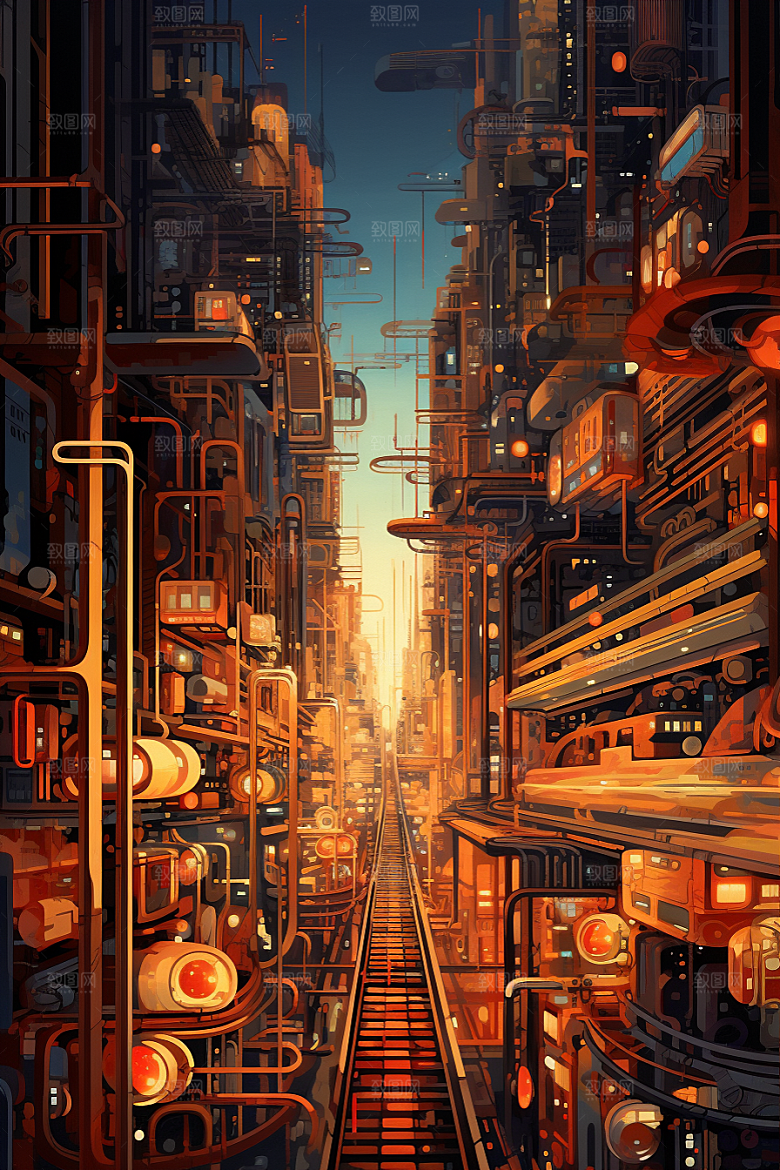 金色现代都市高清科幻原画