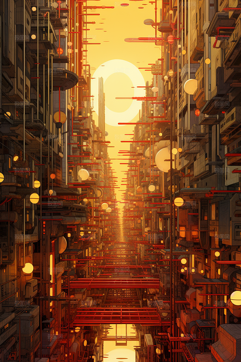 金色现代都市科幻未来原画