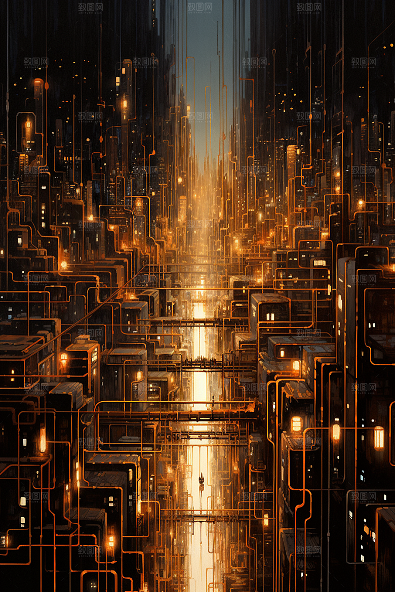 金色现代都市光影动画原画