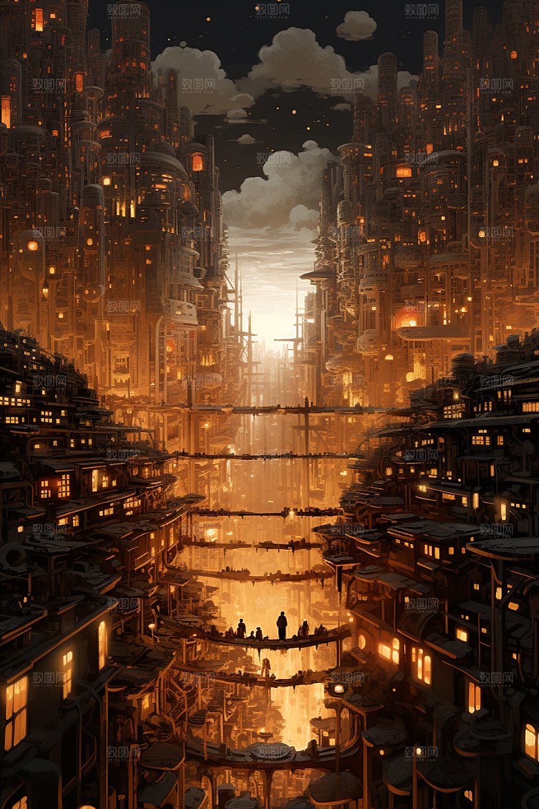 金色现代都市城市科技感原画