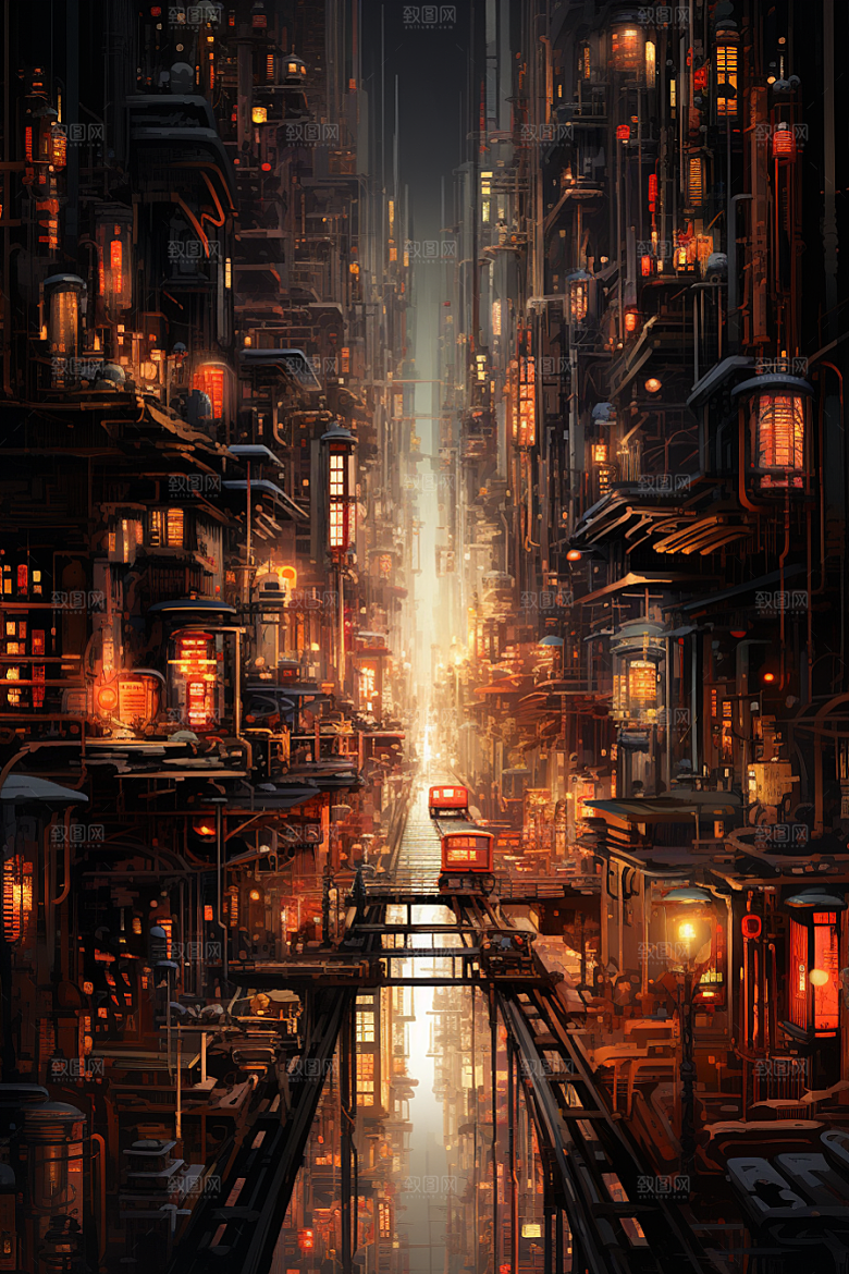 金色现代都市建筑科幻原画