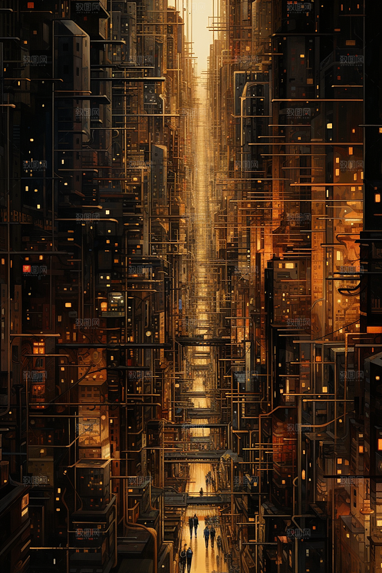 金色现代都市科幻光影原画