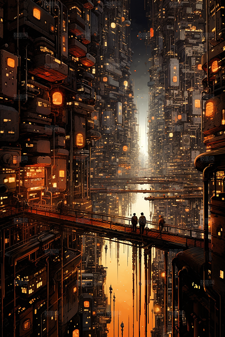 金色现代都市游戏科技感原画