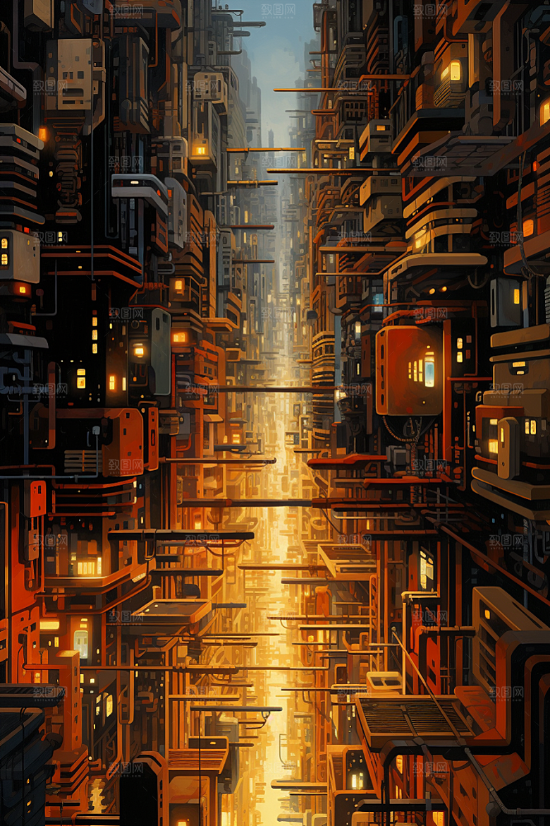 金色现代都市建筑科技感原画