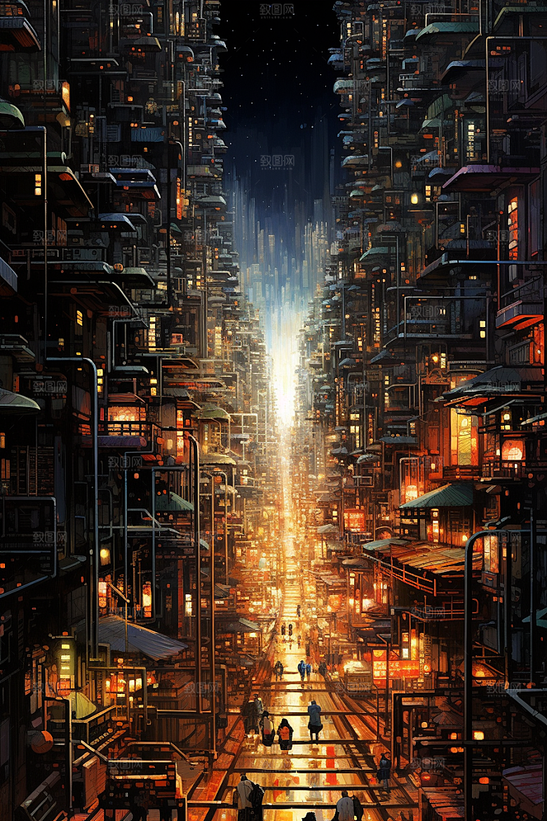 金色现代都市城市建筑原画