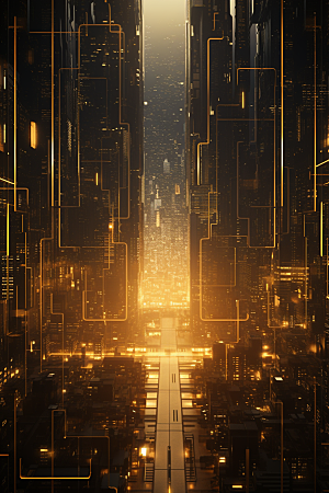 金色现代都市科幻未来原画