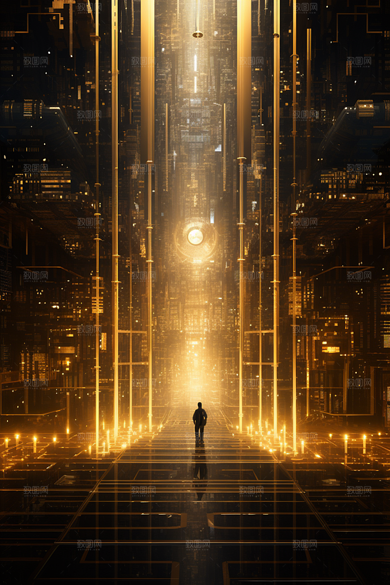 金色现代都市光影科幻原画