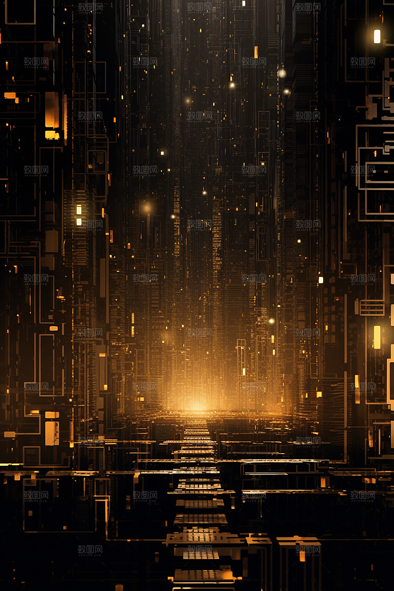 金色现代都市城市科技感原画