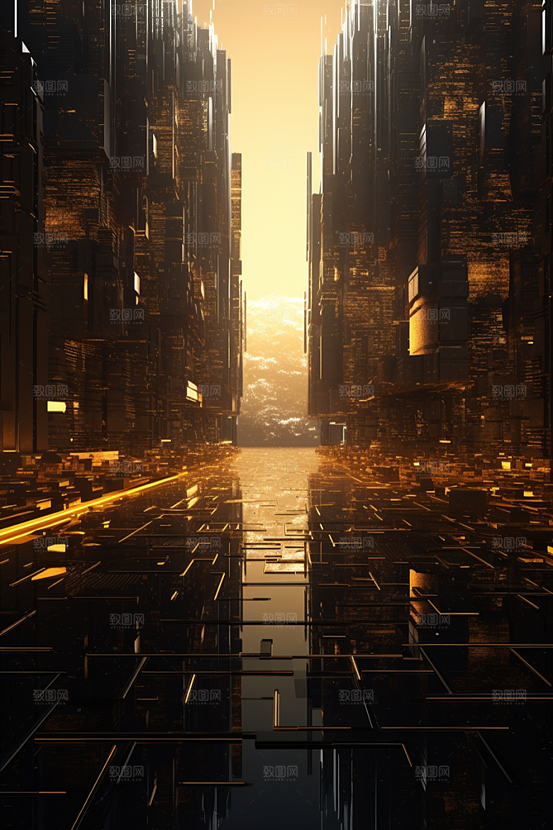 金色现代都市高清科技感原画