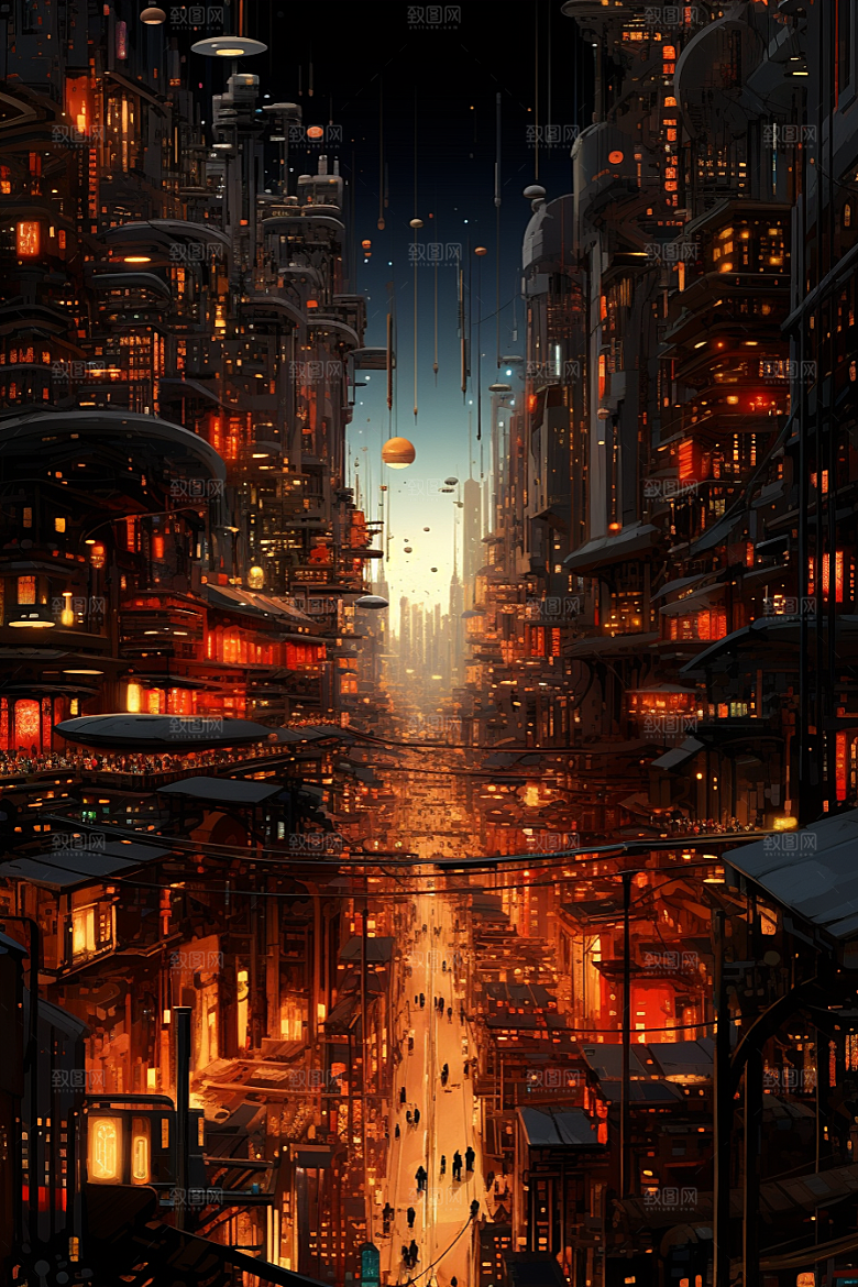 金色现代都市建筑科幻原画