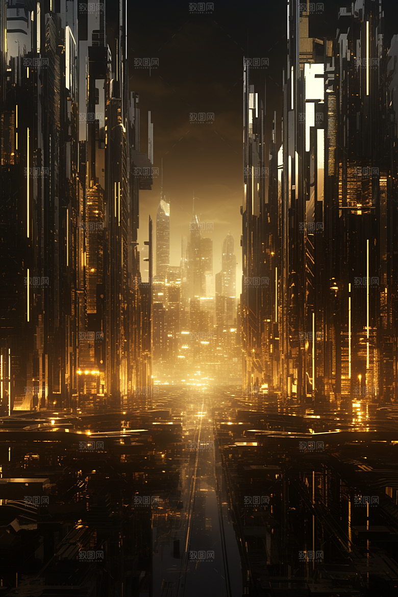 金色现代都市未来游戏原画