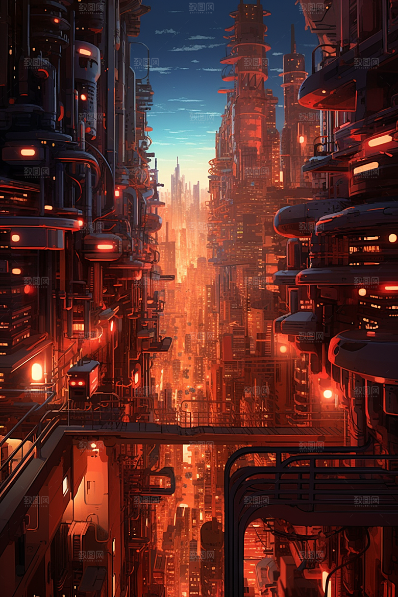 金色现代都市游戏科技感原画
