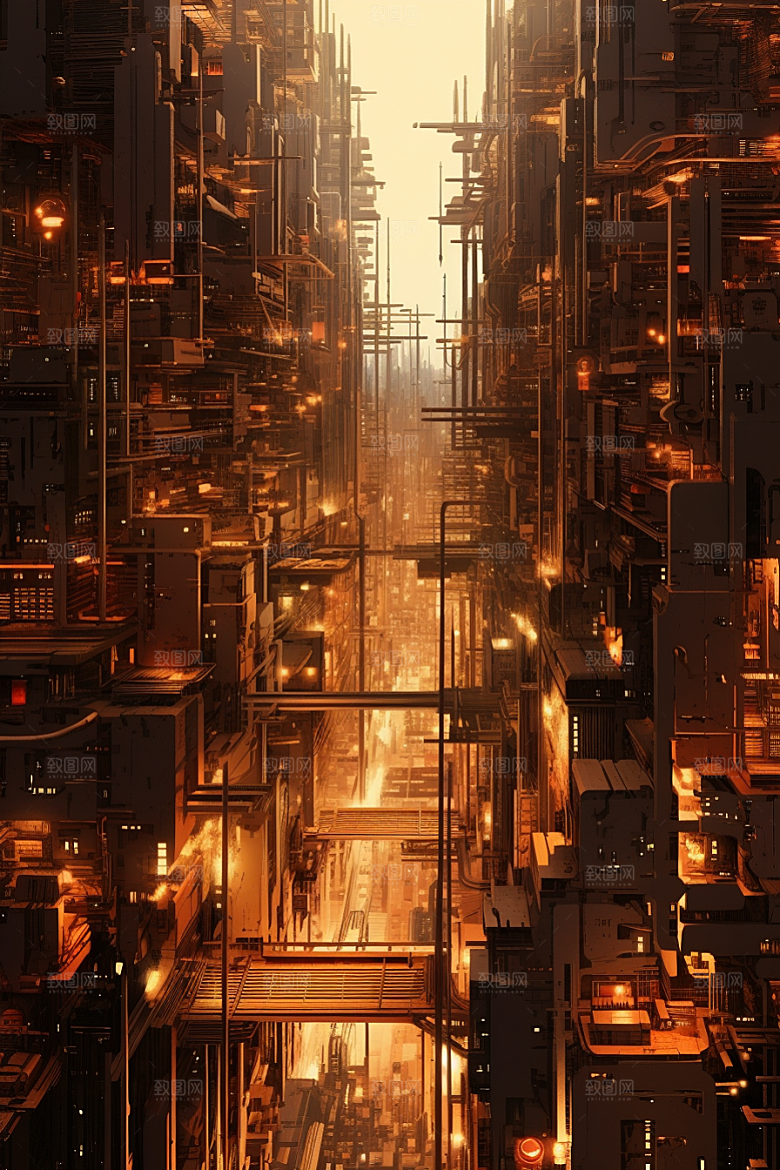 金色现代都市光影城市原画