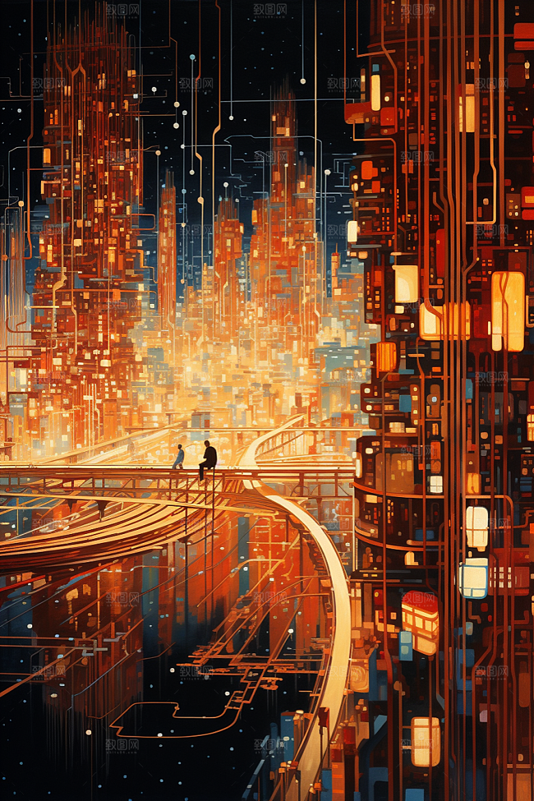 金色现代都市动画科技感原画