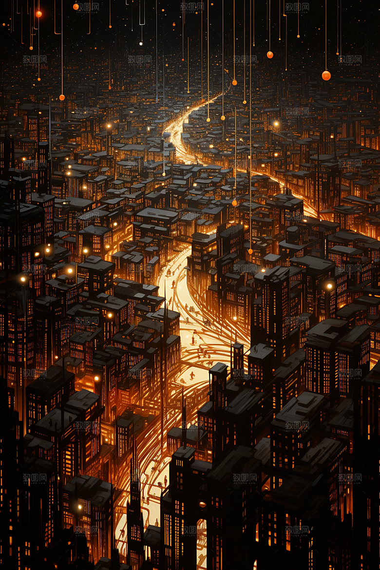 金色现代都市游戏科技感原画