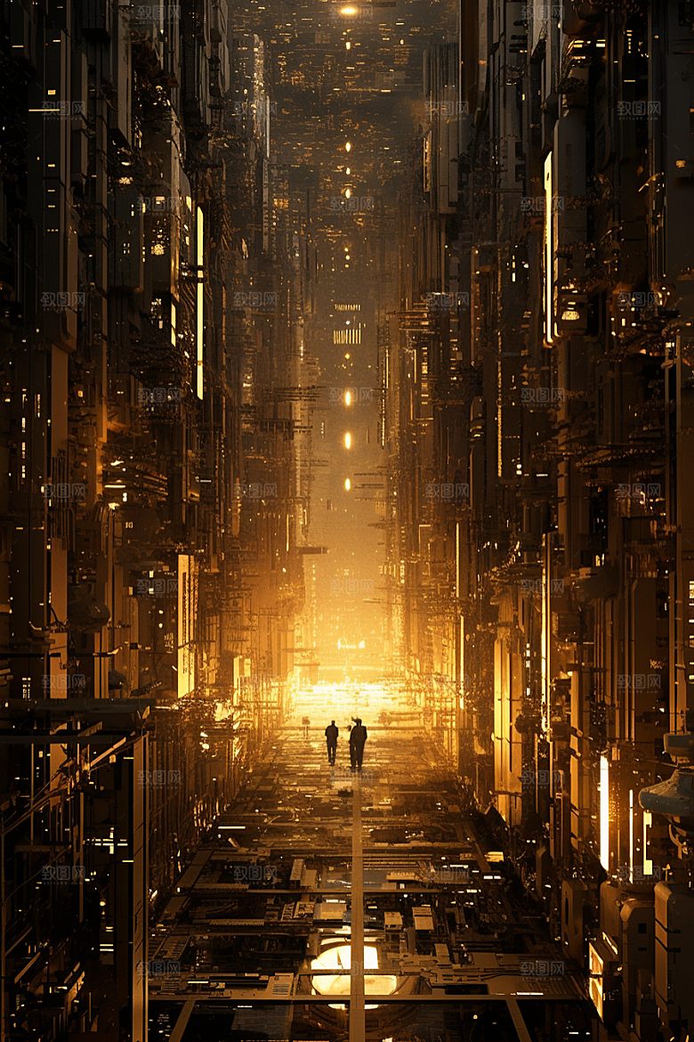 金色现代都市科技感城市原画