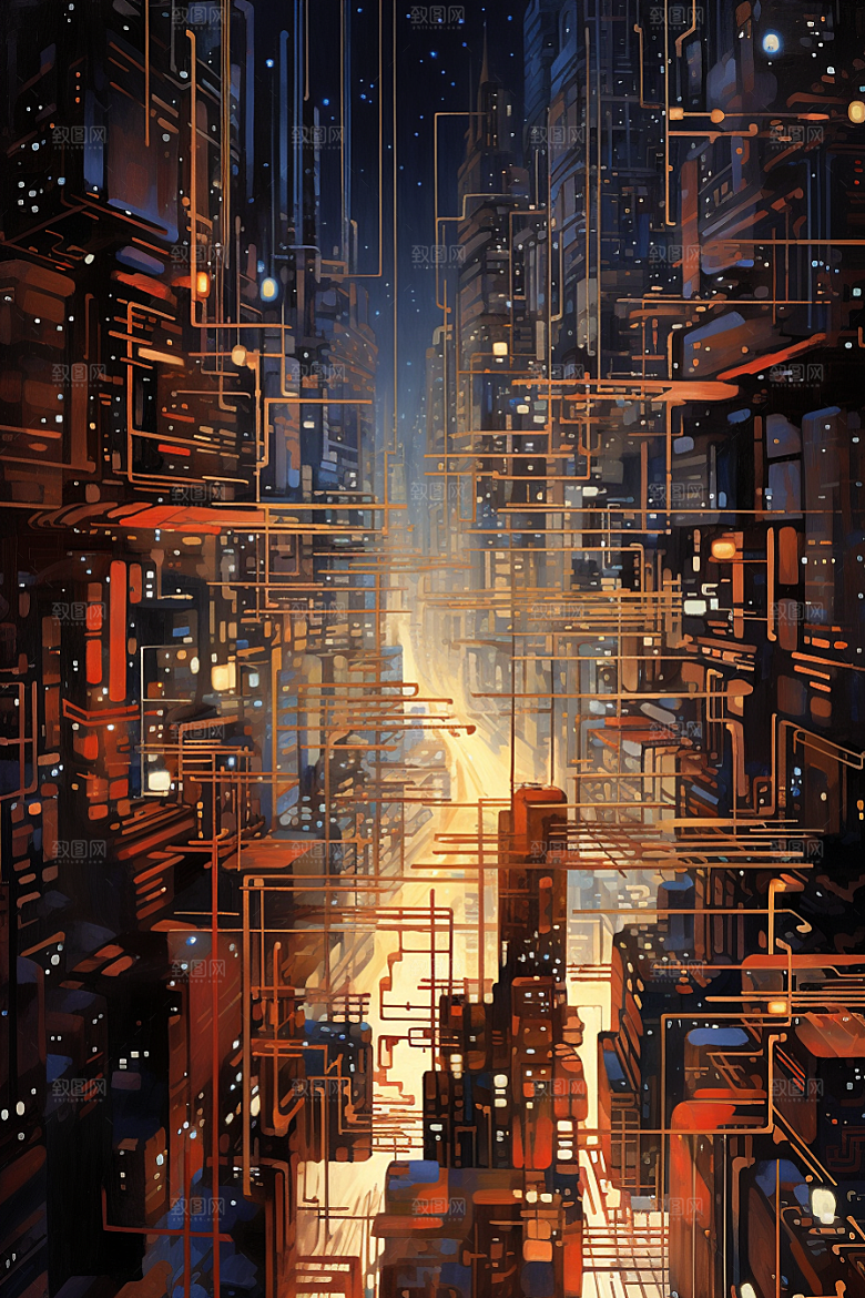 金色现代都市科幻光影原画