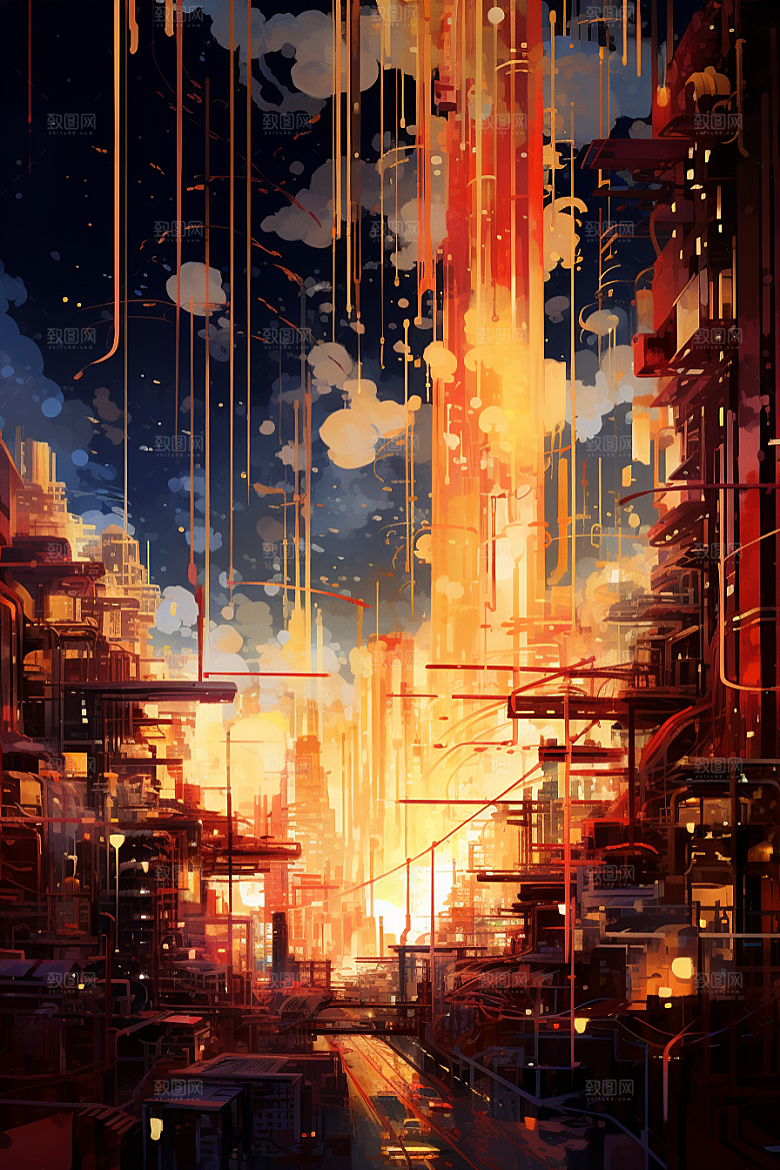 金色现代都市城市科技感原画