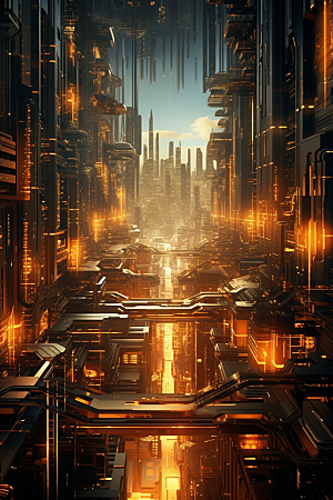 金色现代都市未来科技感原画
