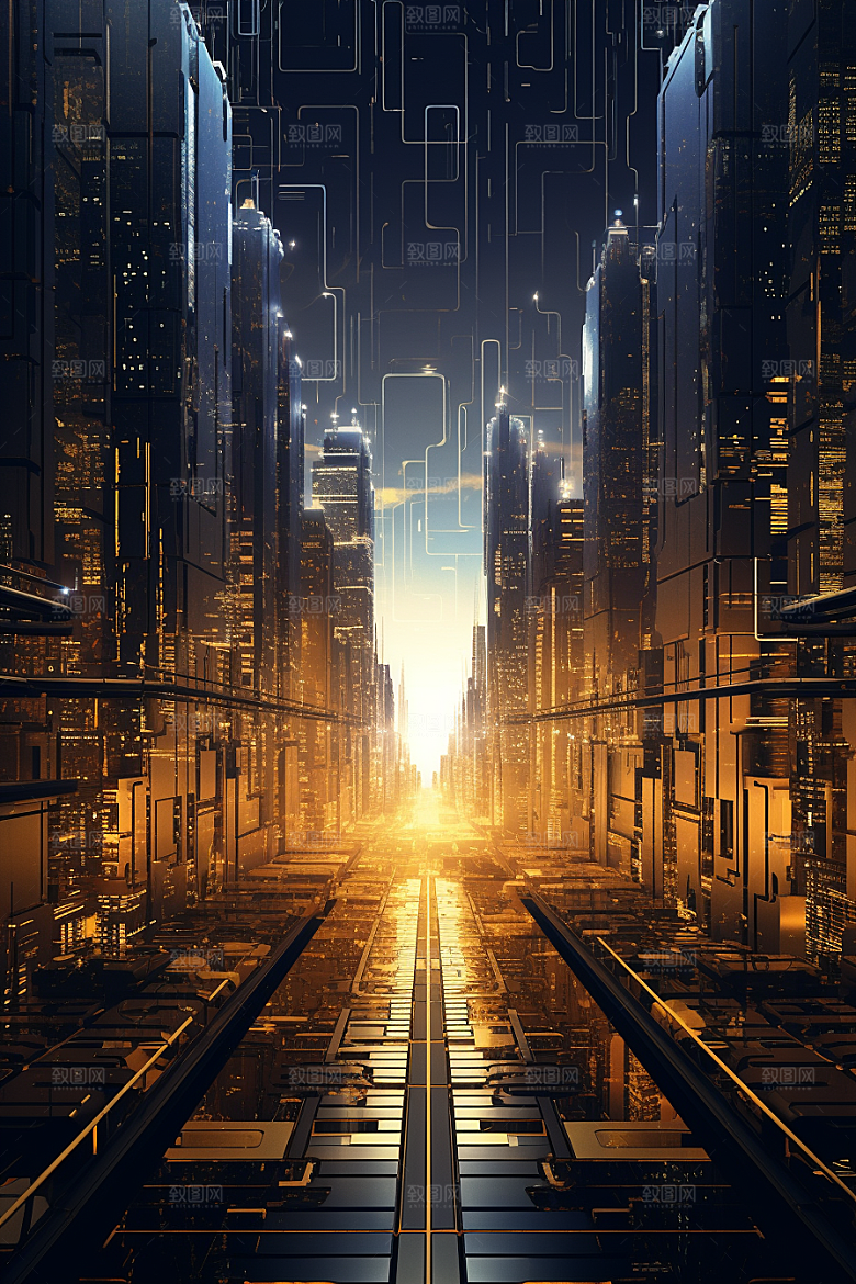 金色现代都市科幻城市原画