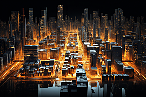 金色现代都市科技感科幻原画