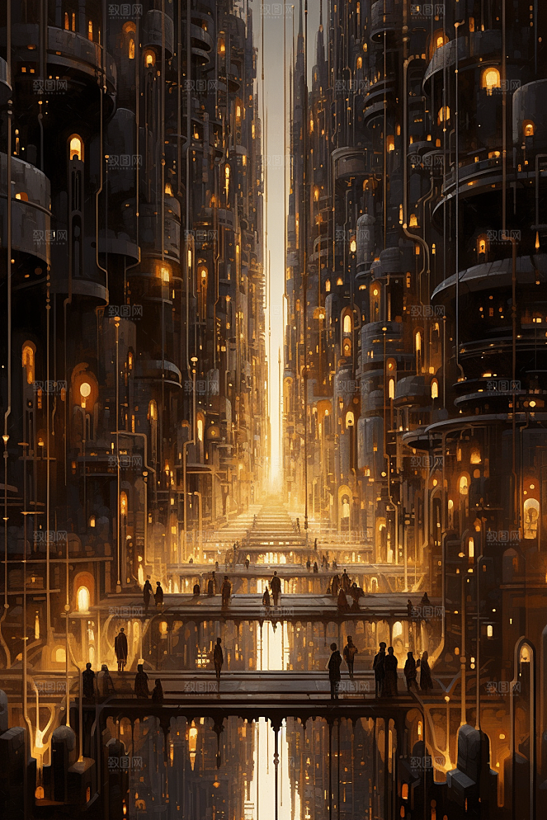 金色现代都市光影科技感原画