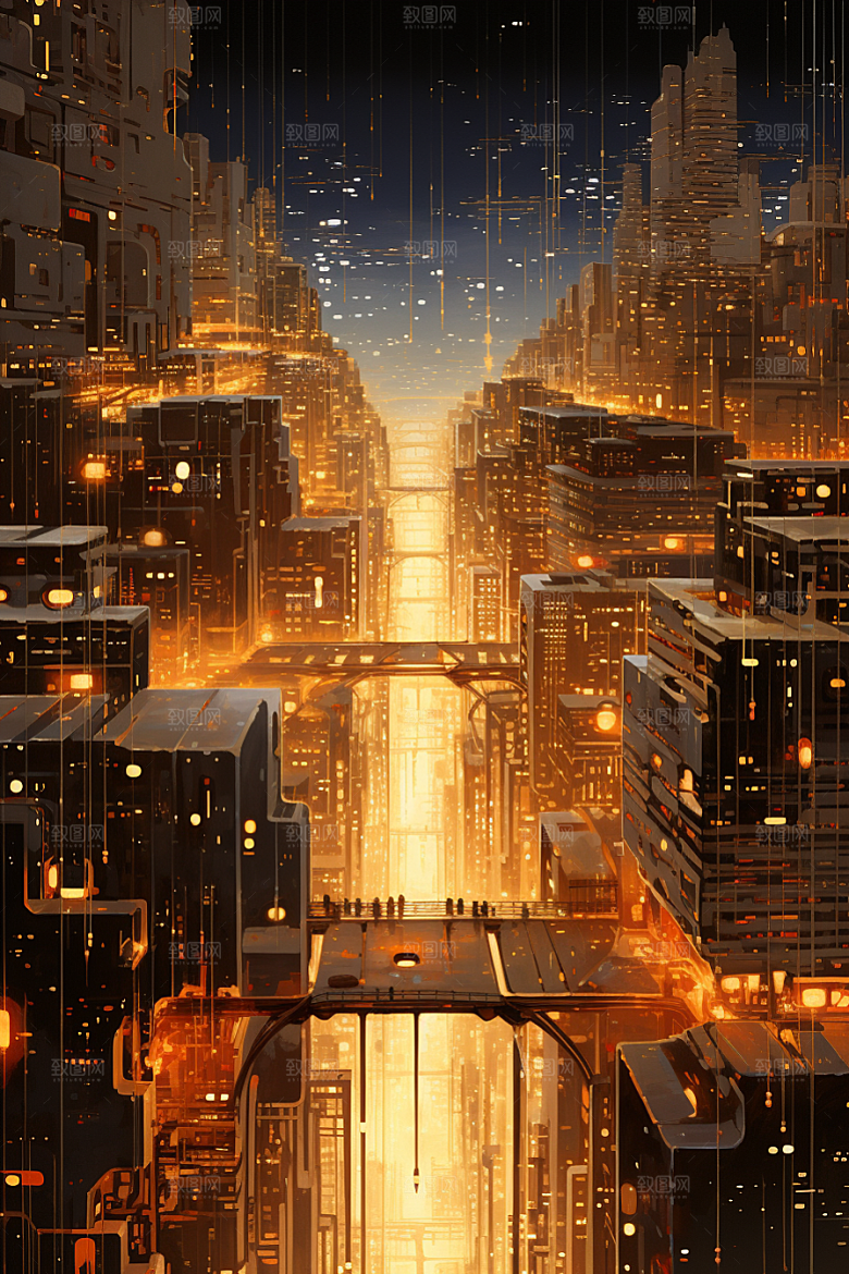金色现代都市城市动画原画