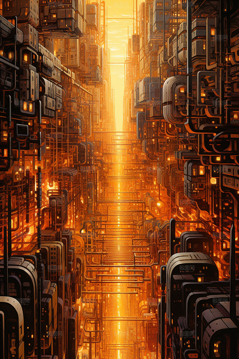 金色现代都市光影高清原画