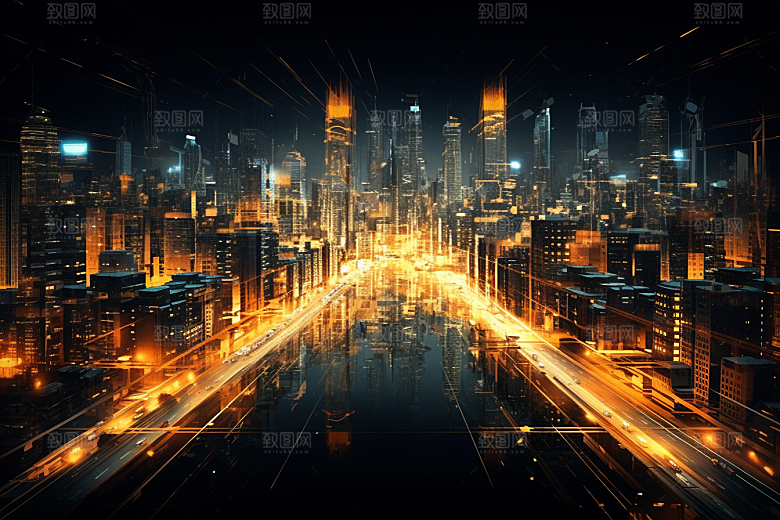 金色现代都市科技感未来原画