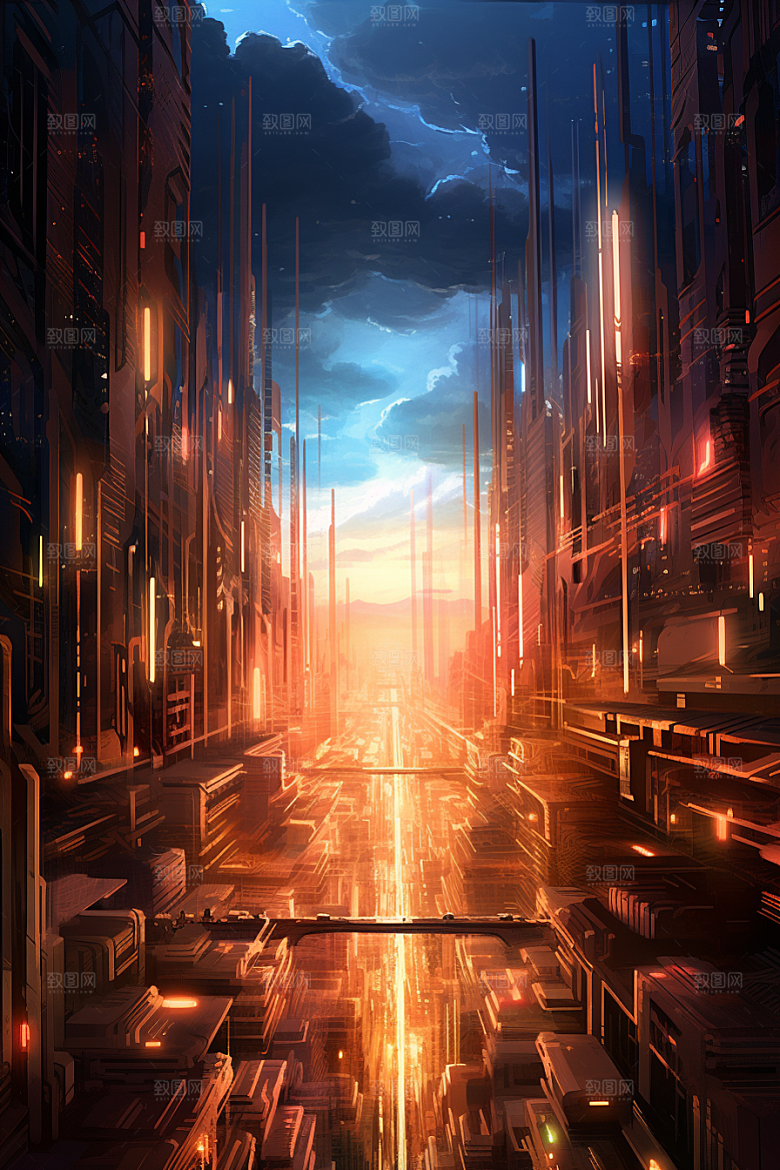 金色现代都市游戏科幻原画