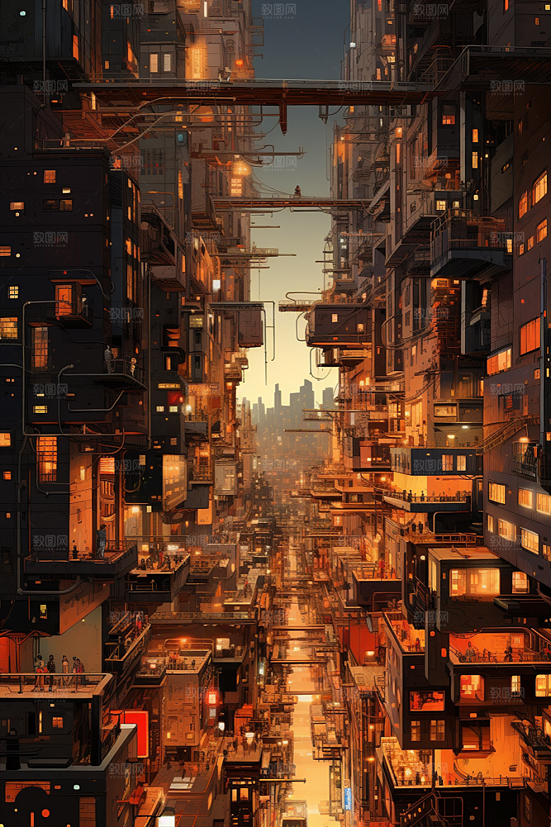 金色现代都市未来动画原画