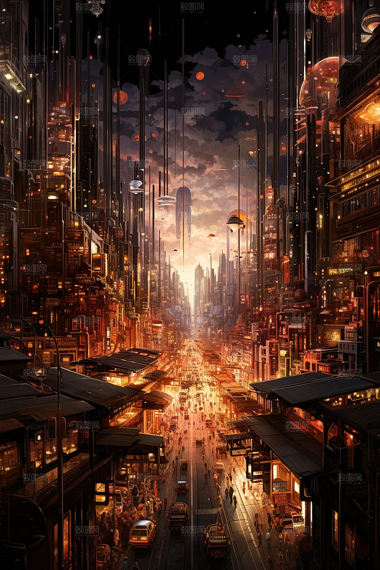金色现代都市未来科幻原画