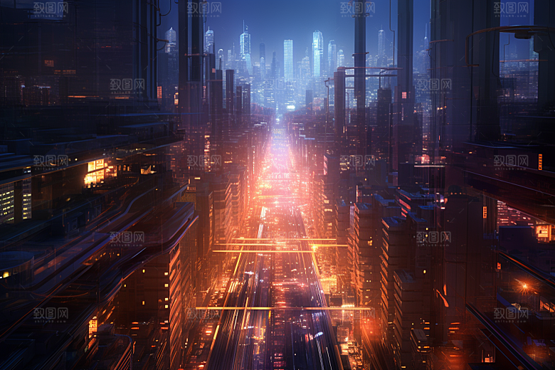 金色现代都市光影科技感原画