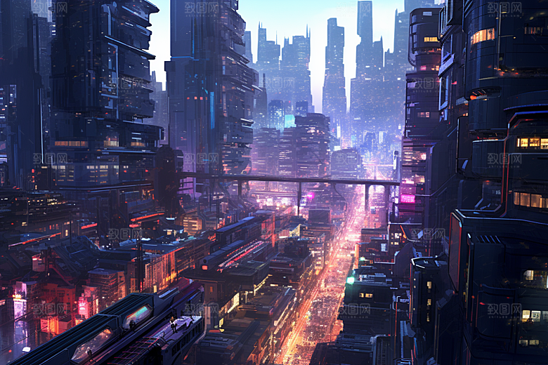 金色现代都市科幻建筑原画