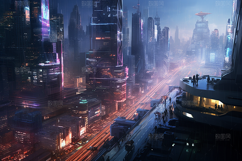 金色现代都市科技感光影原画